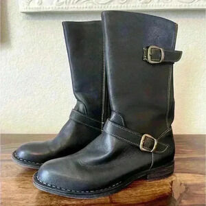 BORN BLACK LEATHER BOOTS Military Style Zipper Buckle Women 6.5 Medium